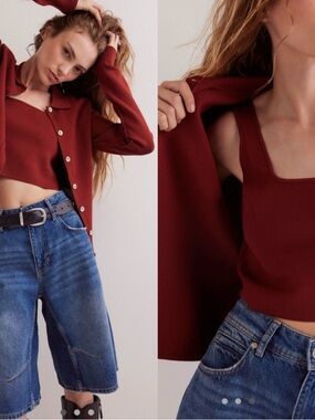 We The Free DC Twofer Set Spiced Rum Button Down + Crop Top